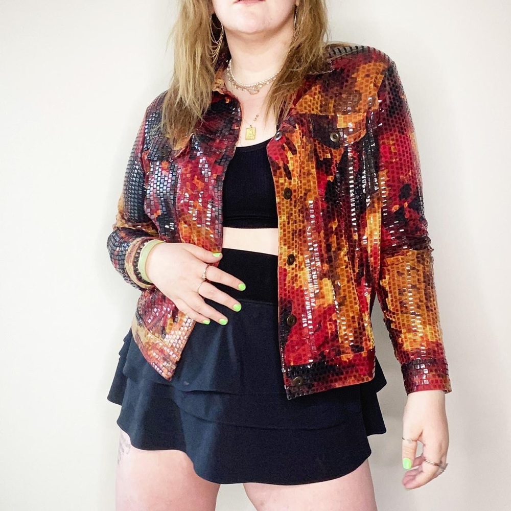 fabulous disco style floral button up top size 2x